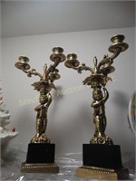 2 Brass colored candelbras, 15"h
