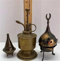 Brass torch & incense burner lot