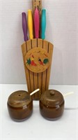 Knife block and condiment jar lot