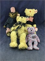 Four TY Beanie Baby Bears- 3 Are USA Motif