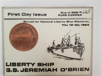 1984 First Day of Issue Pure Copper Liberty Ship