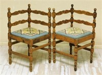 Charming Needlepoint Upholstered Corner Chairs.