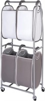 NEW $140 2 Tier Vertical Rolling Laundry Cart