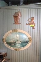 Bubble Glass Sailboat & Chalkware Wall Hangings