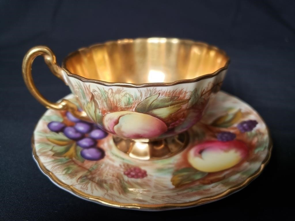 RARE SIGNED 1930'S  AYNSLEY TEA CUP & SAUCER