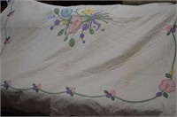 Vtg Hand Stitched Quilt, Floral Bouquet 80x88