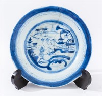 Delft Canton Style Blue White Plate, 18th C.