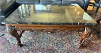 Marble-Top Coffee Table w/ Ornate Wooden Base