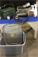 Tote with Grease Gun, Flash Light,