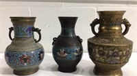 3 Antique? Brass Japanese Vases M7E