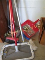 assorted cleaning supplies broom Rocket vacuum