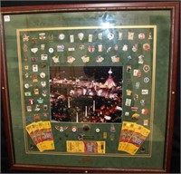 Framed Olympic Pins and Ticket with Photo of