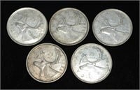5pcs CAD Silver .25c 1953/62/63/65/66