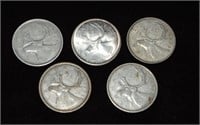 5pcs CAD Silver .25c 1954/55/59/66