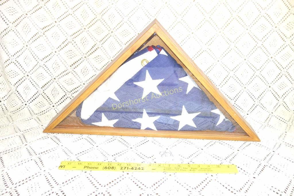 FOLDED U.S. FLAG IN WOOD DISPLAY - 13.5"H