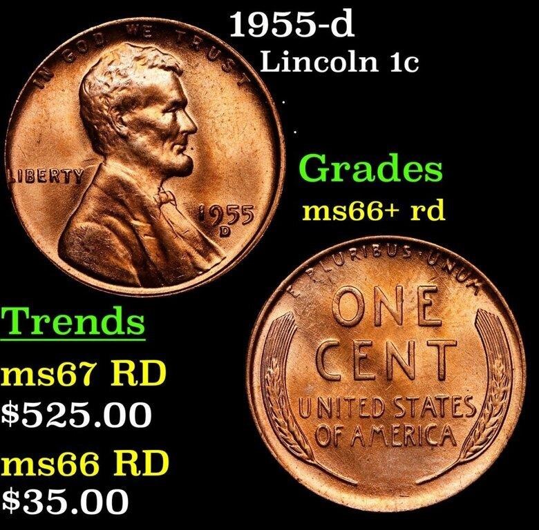 1955-d Lincoln Cent 1c Grades GEM++ RD