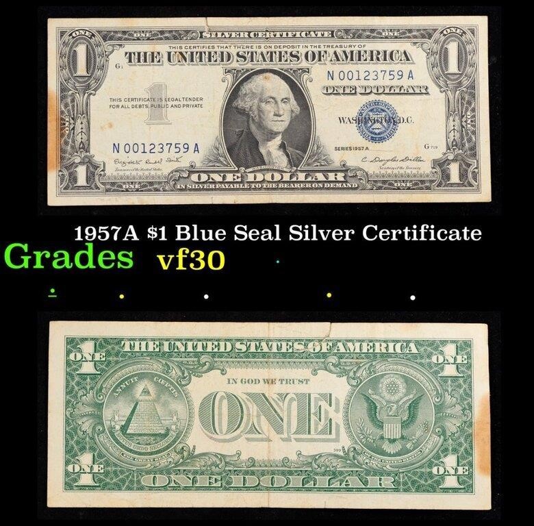 1957A $1 Blue Seal Silver Certificate Grades vf++