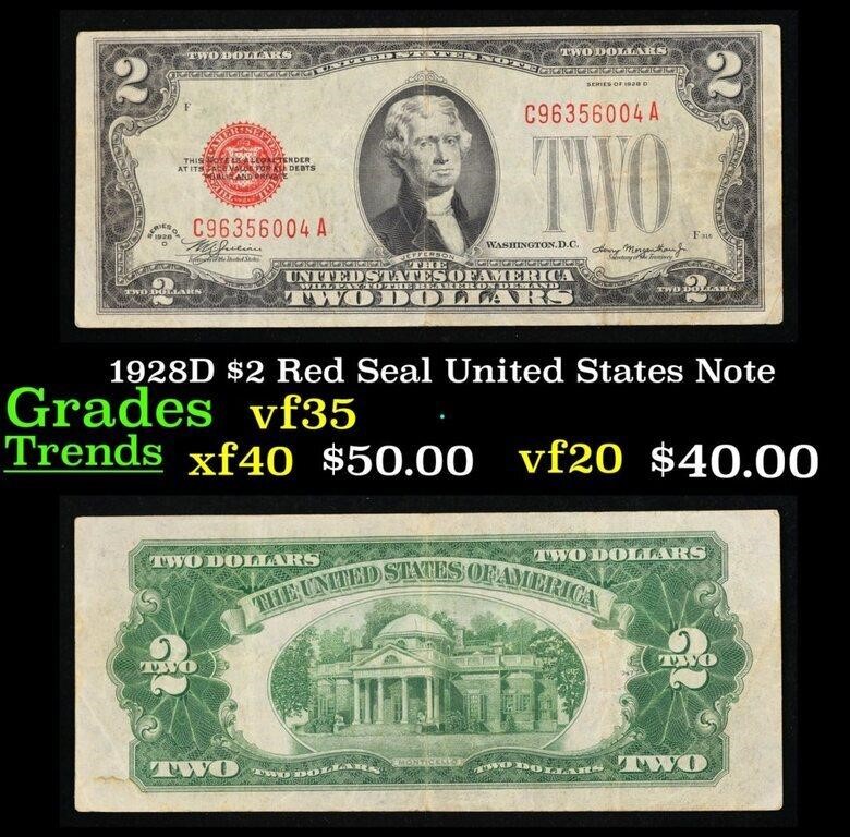 1928D $2 Red Seal United States Note Grades vf++