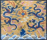 Large Chinese Silk Embroidery w Two Dragons