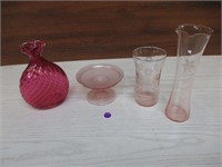 4 Pink Glassware - Some Etched Pieces