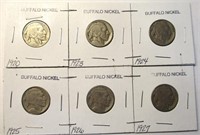 (6) Buffalo Nickels 1920-1927