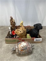 Assortment of animal figurines and decor items