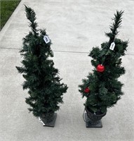 Pair of Christmas Trees, 42 inches tall, lighted.