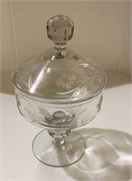 Beautiful vintage etched crystal covered compote