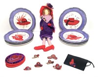 Red Hat Lady Figurine, Plates, Brooches