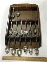 14 Spoons w/ wood display