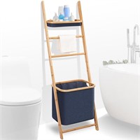 (U) Wall Leaning Ladder Shelf with Towel Linen Sto