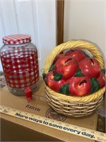 Ceramic Apple basket and glass drink dispenser