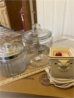 Glass canisters and candle warmer