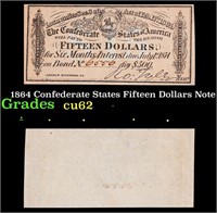 1864 Confederate States Fifteen Dollars Note Grade