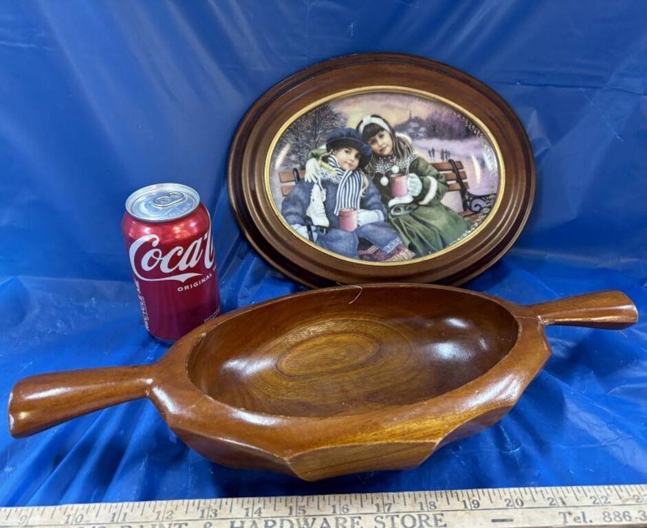 Wooden Bowl & Bradford Exchange Collectible Plate