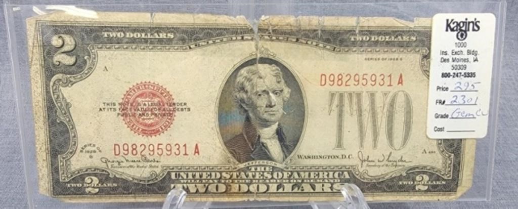1928 G red seal $2 bill