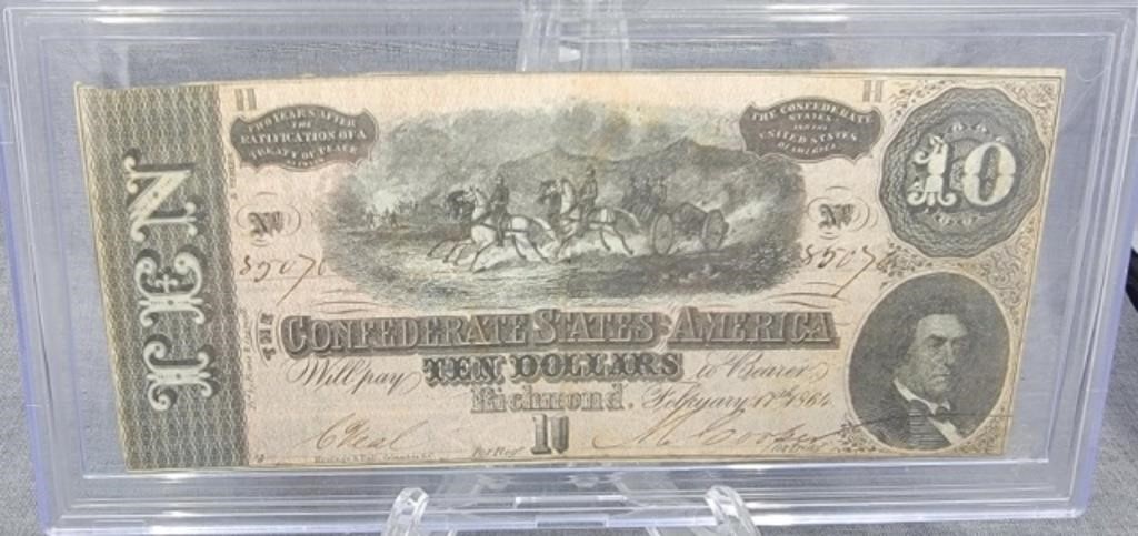 1864 Confederate $10 bill. Double signed.