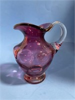 Cranberry Glass Pitcher with Clear Handle