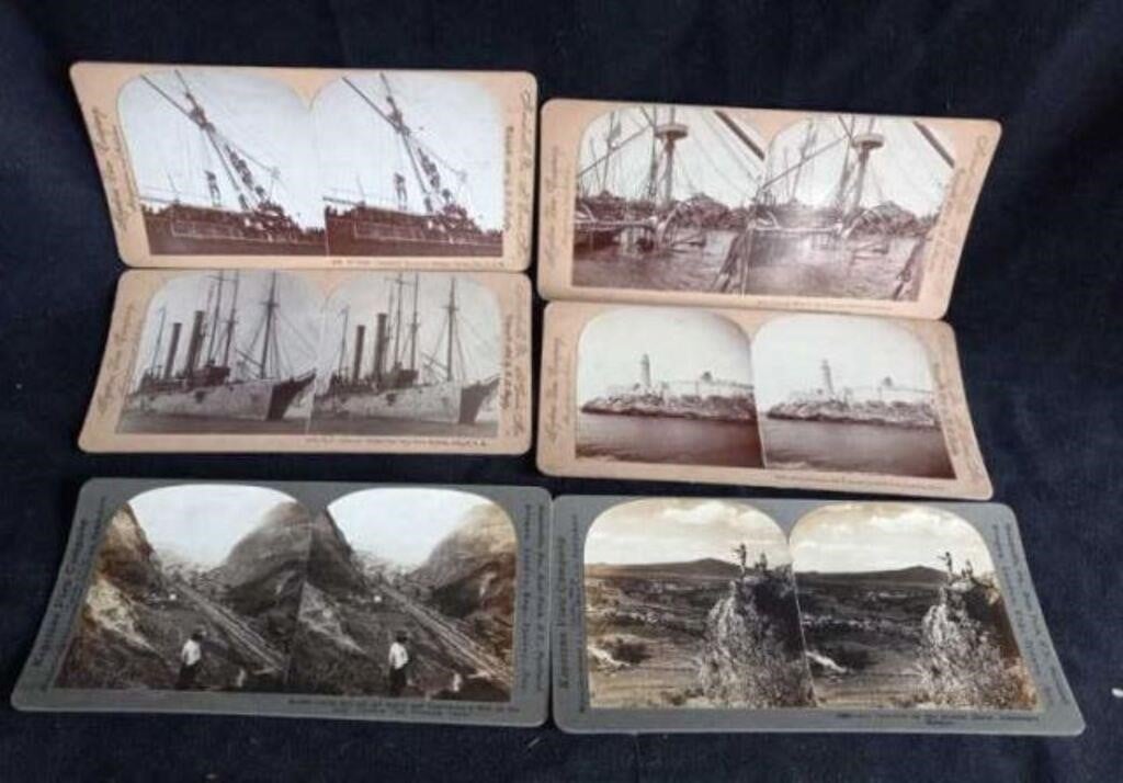 US military ships, Panama Canal stereoscope cards