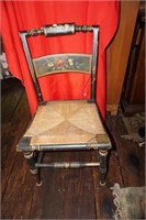 Antique Chair with Woven Seat and Painted
