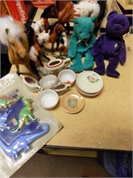 Misc toys horses, beanie bears, tea set