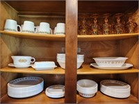 Corelle dishes, Pyrex mugs, & goblets