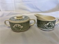 Curiosity Shop Green Transfer Ware Cream Sugar Set