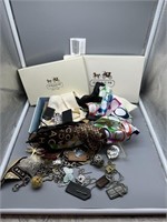 Collection of Coach Scarves, Purse Charms, and Lea