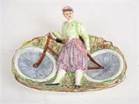 Ceramic Tray Female Cyclist with Safety Bicycle
