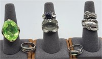 6 Sterling Rings - Some with Stones