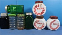 Vintage S&P Shakers-Milk Glass, Green & Clear