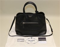 Prada Saffiano Cuir Black Leather Tote Handbag