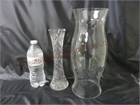 Cut Glass Vase & Hurricane Shade