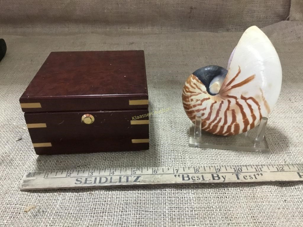 Brass Ship clock and a shell